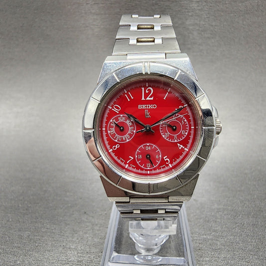 Seiko Lukia Watch Women 33m Red Dial Silver Tone Daydate 5y890b30 New Battery0