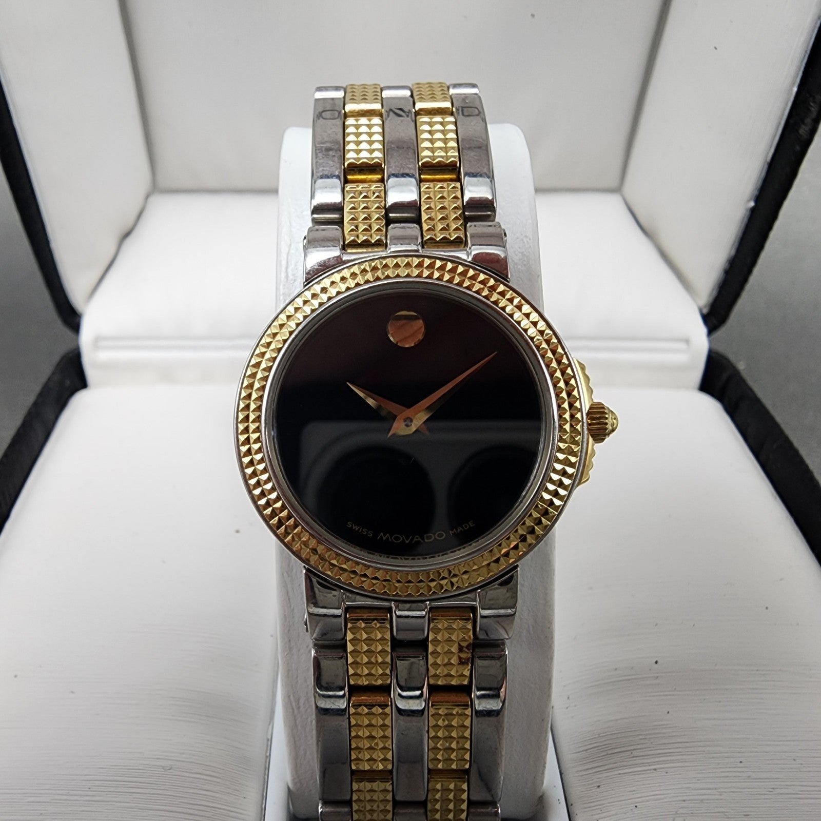 Movado Museum Watch Women 24mm Black Dial Two Tone Round 81A1831 New Battery1