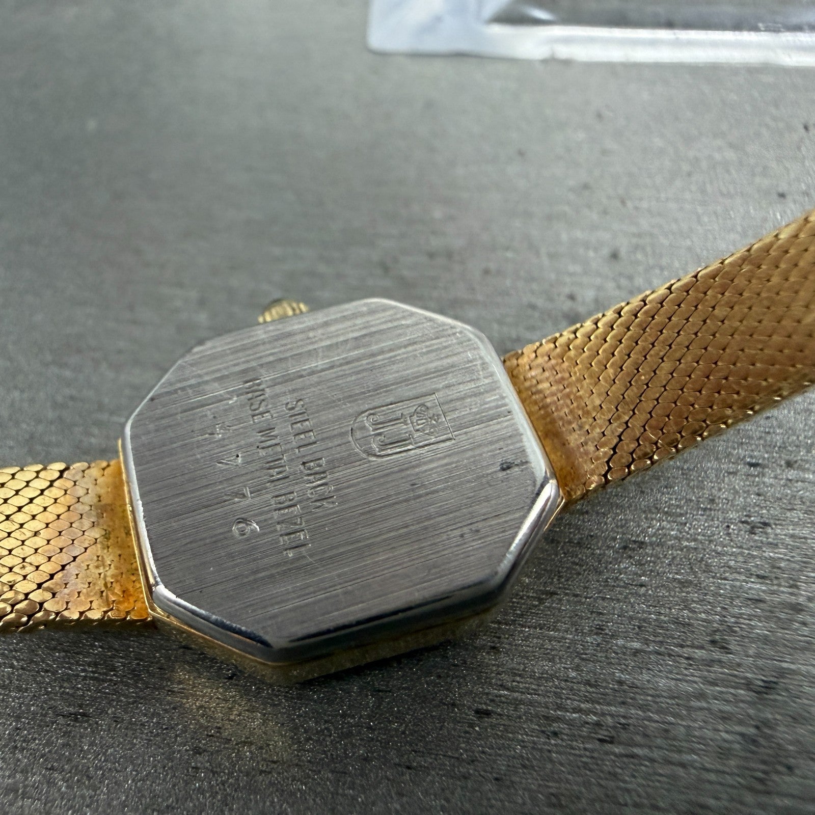 Jules Jurgenson Watch Women 15mm Black Dial Gold Tone Octagon New Battery VTG9
