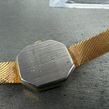 Jules Jurgenson Watch Women 15mm Black Dial Gold Tone Octagon New Battery VTG9