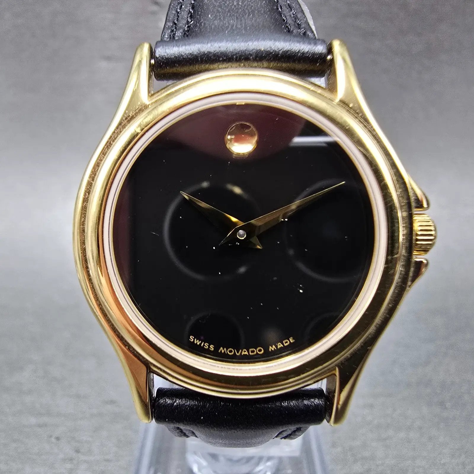 Movado Museum Watch Women 28mm Black Dial Gold Tone Round 87 E4 0823 New Batt MR0