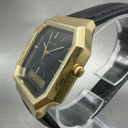 Pulsar Analog Digital Watch Men 29mm Black Dial Gold Octagon V0415180 New Batt2