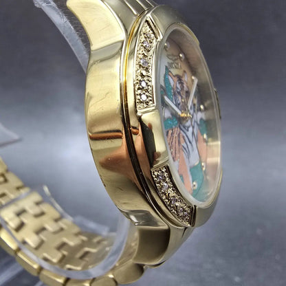 Invicta Classique Safari Tiger Watch Women 33mm Gold Tone Round 6496 New Battery3