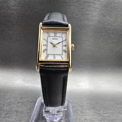 Seiko Tank Watch Women 18mm White Dial Gold Rectangle 1N01-0LK0 New Battery JP5