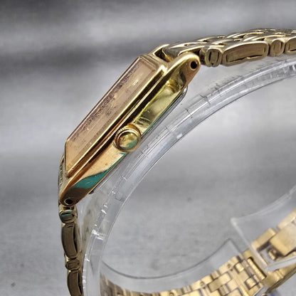 Seiko Watch Women 13mm Gold Dial Gold Tone Rectangle 2E20-7021 New Battery VTG2
