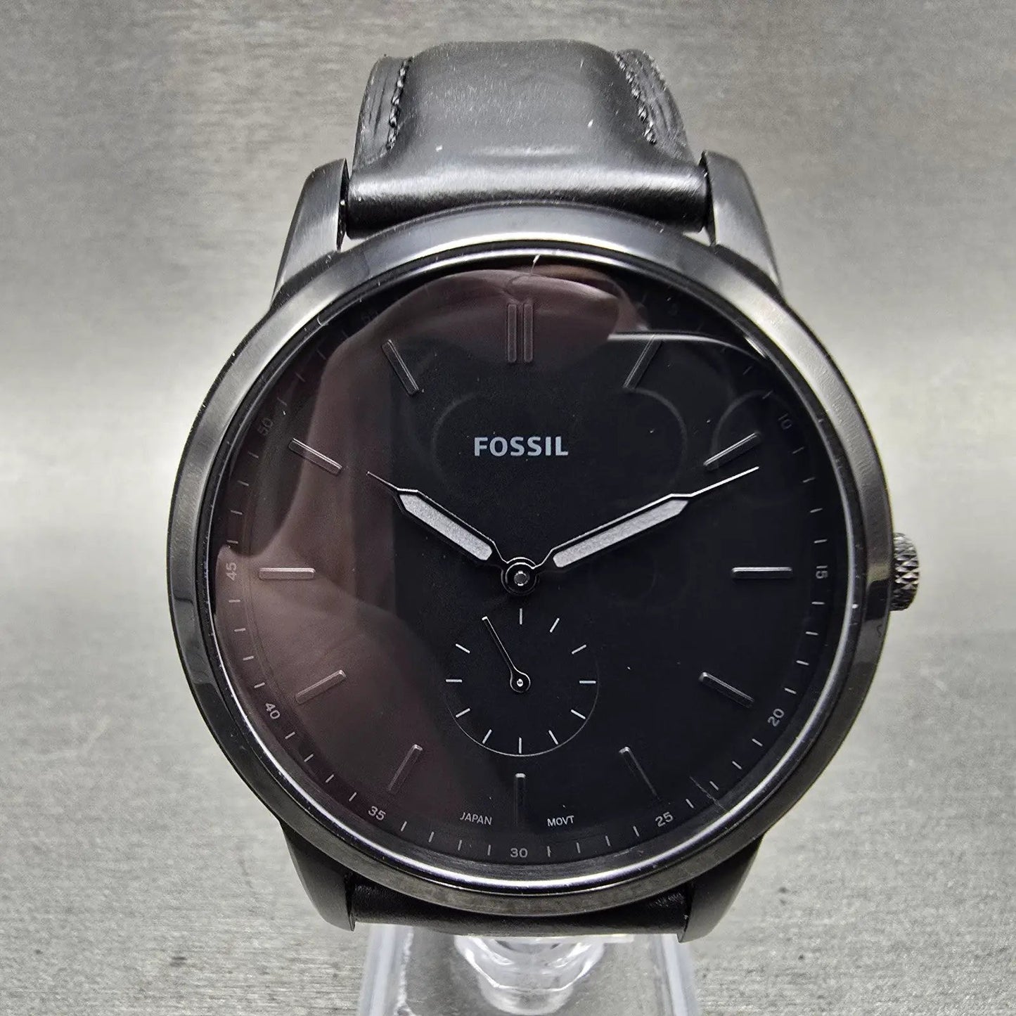 Fossil Watch Men 44mm Black Dial Black Tone Round Small Seconds FS5447 New Batt0