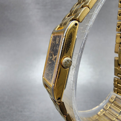 Seiko Tank Watch Women 13mm Black Dial Gold Tone 2e206590 New Battery2