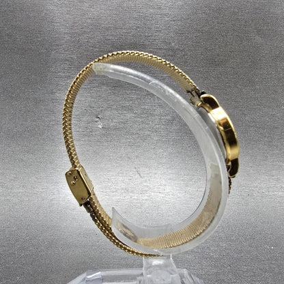 Longines Watch Women 20mm Gold Dial Gold Tone Round Mesh Band New Battery VTG8