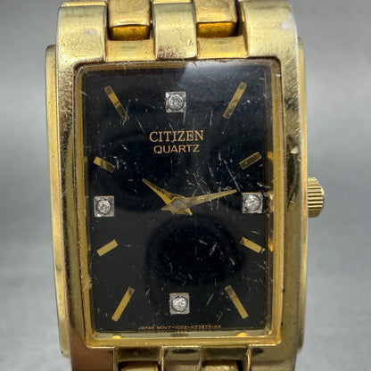 Citizen Tank Watch Men 24mm Black Dial Gold Tone 1022-K18078 New Battery 67HM1