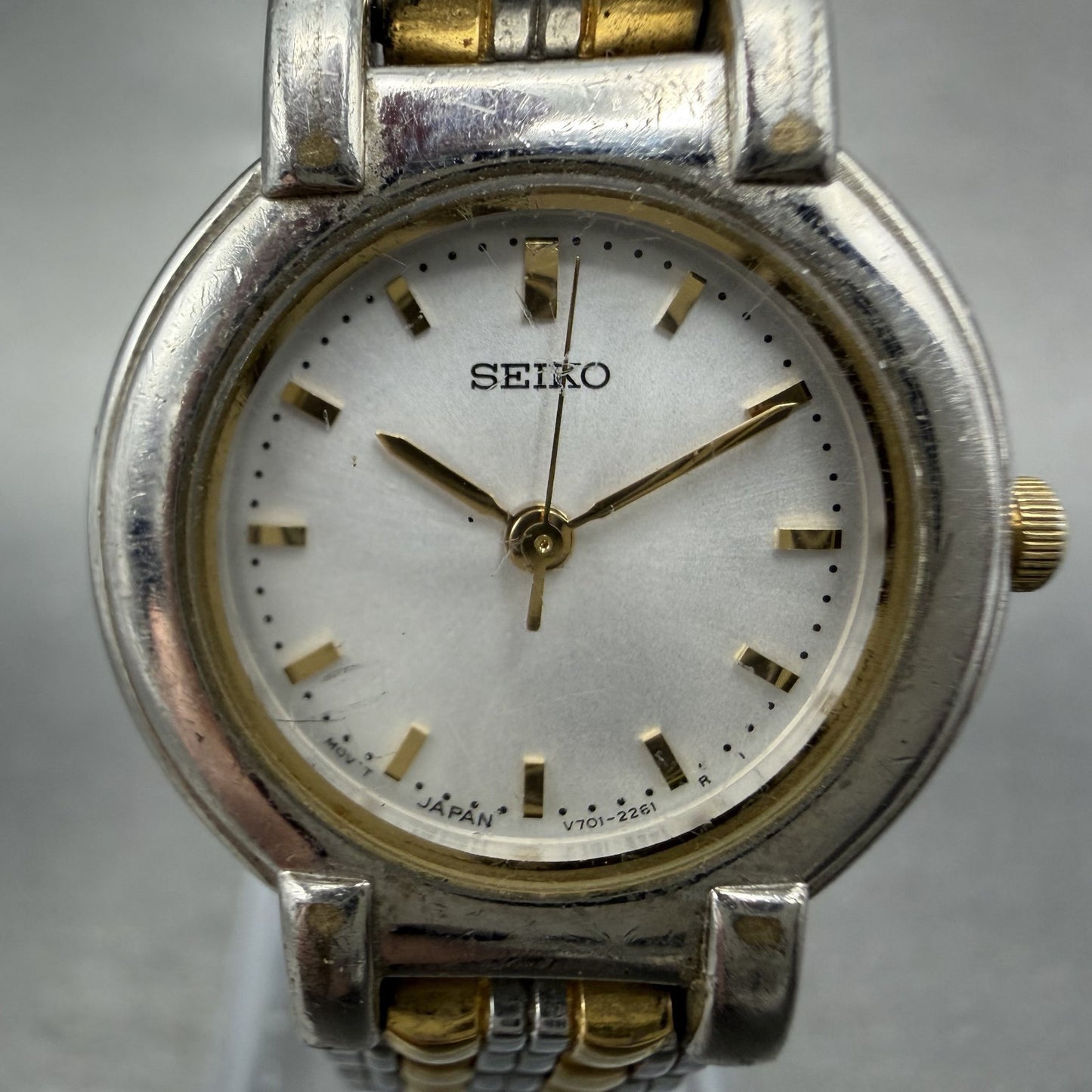 Seiko Watch Women 24mm Silver Dial Two Tone Round V701-1791 New Battery1
