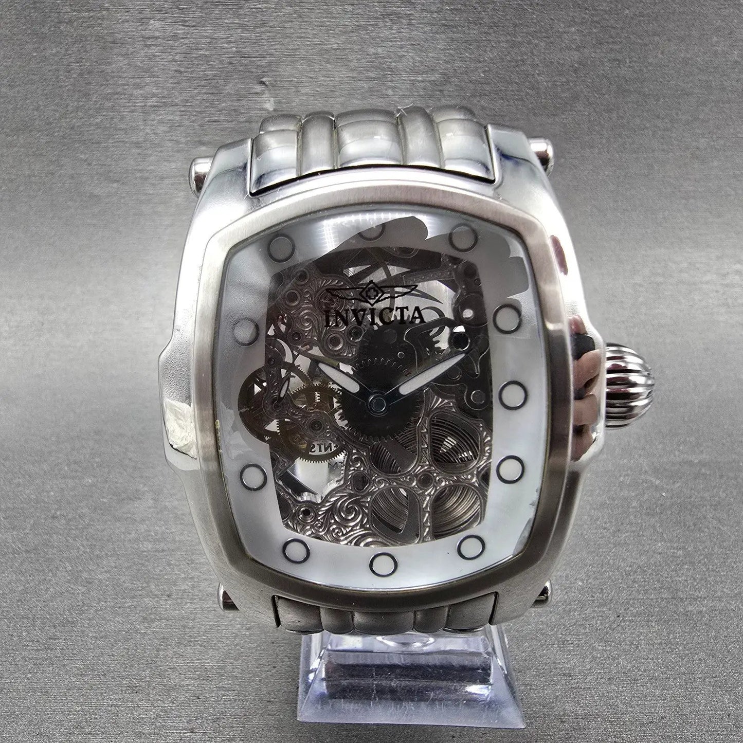 Invicta Lupha Watch Men 48mm Skeleton Dial Silver Tone Manual Wind 1252 Runs0