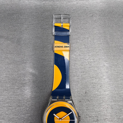 Swatch Kymata Watch Men 34mm Blue Dial Clear Case Round GE148 New Battery4