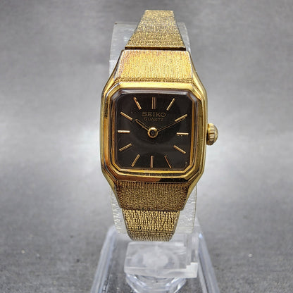 Seiko Tank Watch Women 17mm Brown Dial Gold Tone Rectangle 54205019 New Battery0