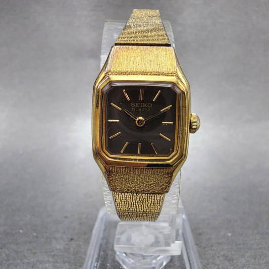 Seiko Tank Watch Women 17mm Brown Dial Gold Tone Rectangle 54205019 New Battery0