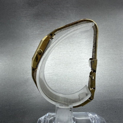 Seiko Watch Women 12mm Gold Dial Gold Tone Rectangle 1320-5049 New Battery VTG6