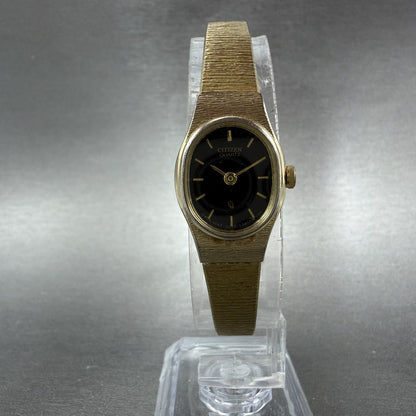 Citizen CQ Watch Women 16mm Black Dial Gold Tone Oval 3220-S16598 New Battery5