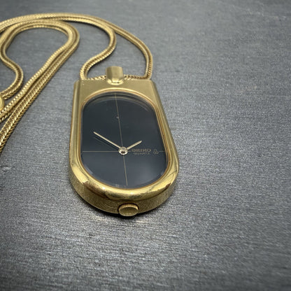 Seiko Necklace Watch Women 20mm Black Dial Gold Tone 23200820 New Battery2