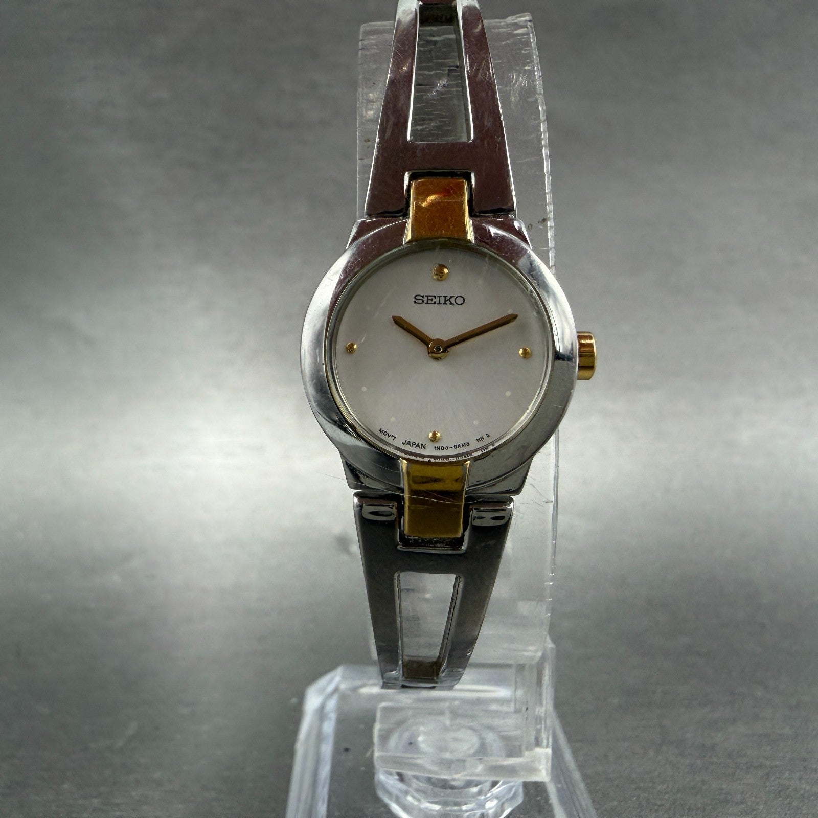 Seiko Watch Women 20mm White Dial Two Tone Round 1N00-0GM0 New Battery Vintage5
