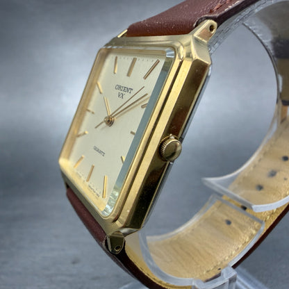 Orient VX Tank Watch Men 27mm Champagne Dial Gold Tone Rectangle New Battery2