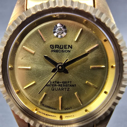 Gruen Precision Watch Women 26mm Gold Dial  Gold Tone Round New Battery2