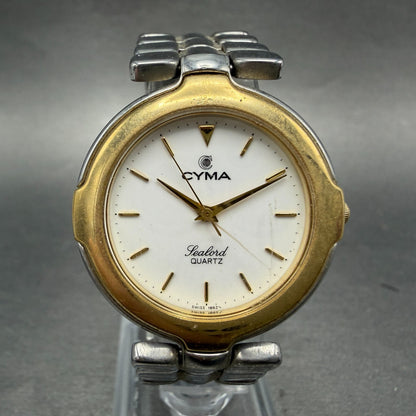Cyma Sealord Watch Men 31mm White Dial Two Tone Round 304 New Battery VTG0