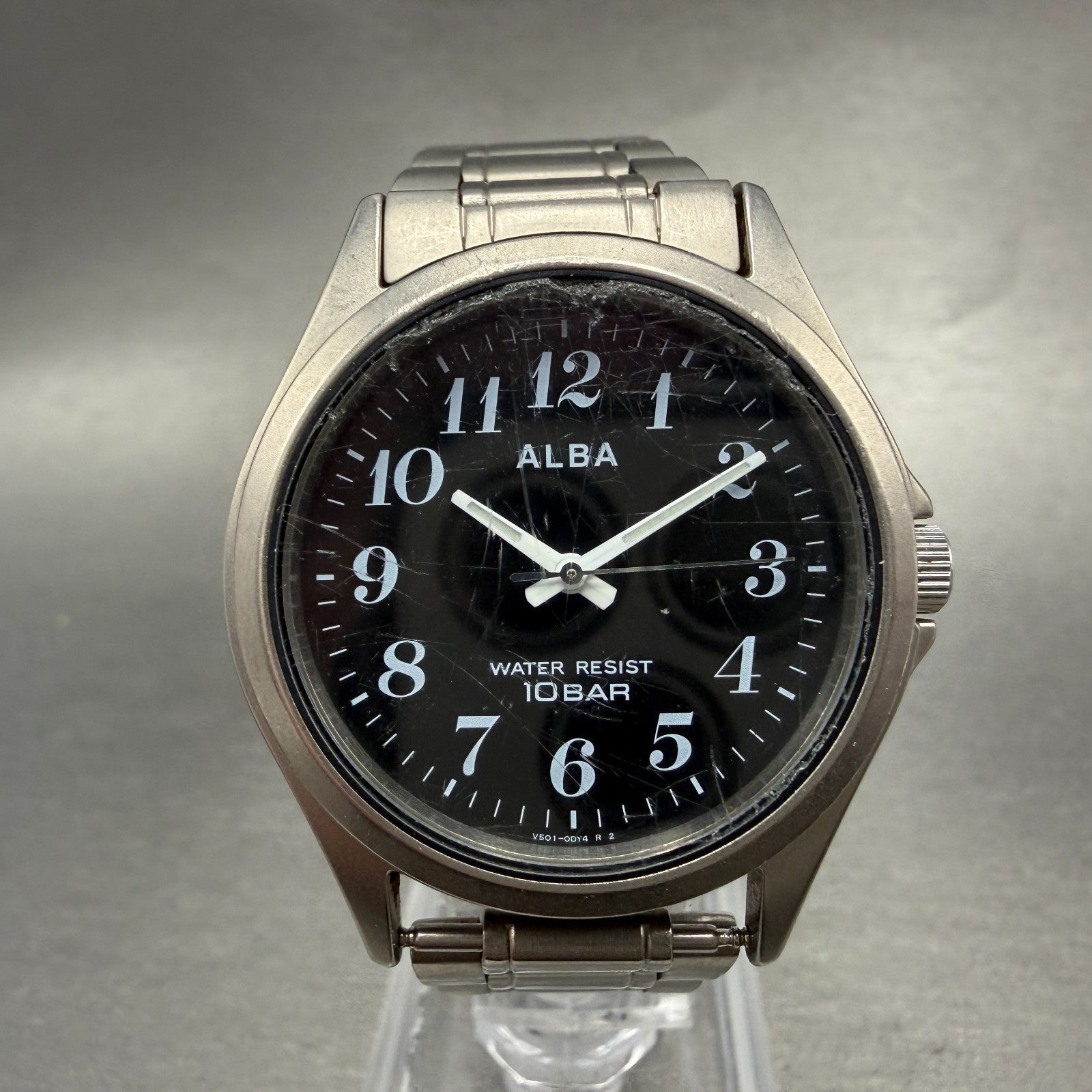 Seiko Alba Watch Men 35mm Black Dial Titanium Round V501-0bc0 New Battery0
