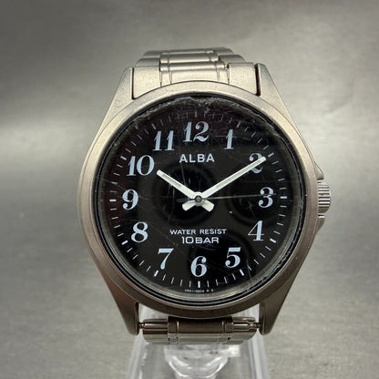 Seiko Alba Watch Men 35mm Black Dial Titanium Round V501-0bc0 New Battery0