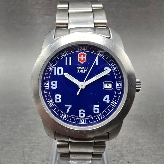 Victorinox Swiss Army Watch Women 30mm Blue Silver Tone Date Round PARTS0