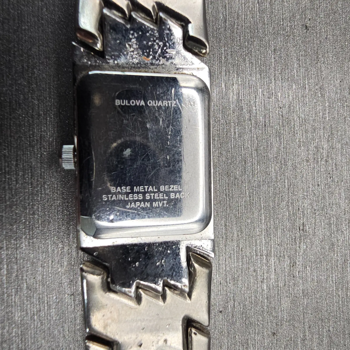 Bulova Watch Women 17mm Black Dial Silver Tone Gemmed Rectangle New Battery VTG10