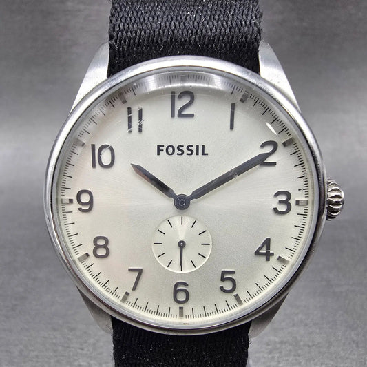 Fossil Watch Men 42mm Silver Dial Silver Tone Round FS4851 New Battery0