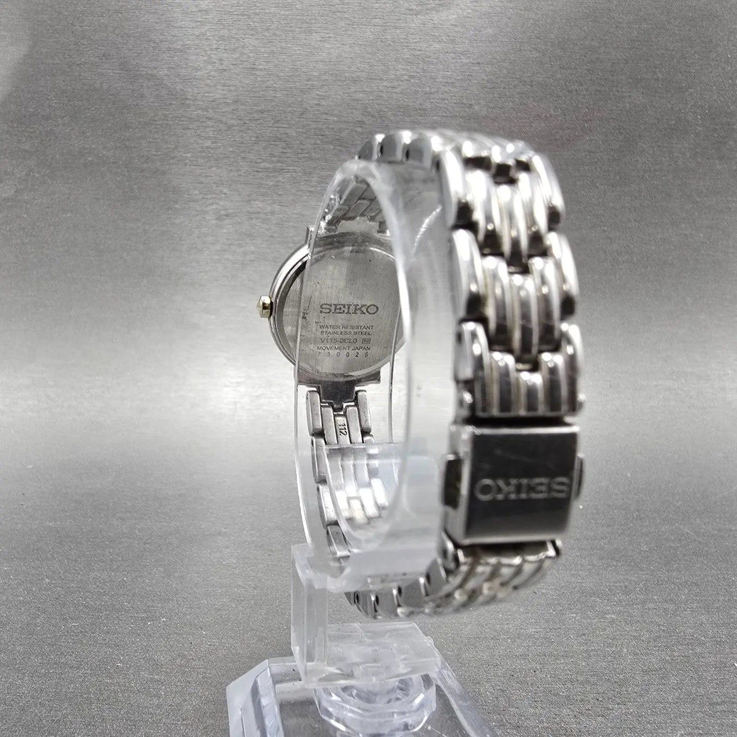 Seiko Solar Watch Women 24mm MOP Dial Two Tone Round V115-0CL0 Runs Crystals6