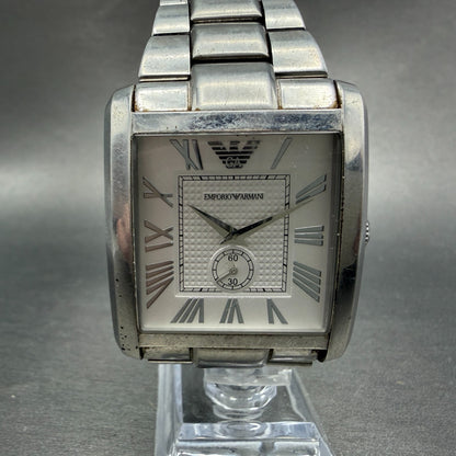 Emporio Armani Tank Watch Men 37mm Silver Dial Silver Tone Rectangle New Battery0