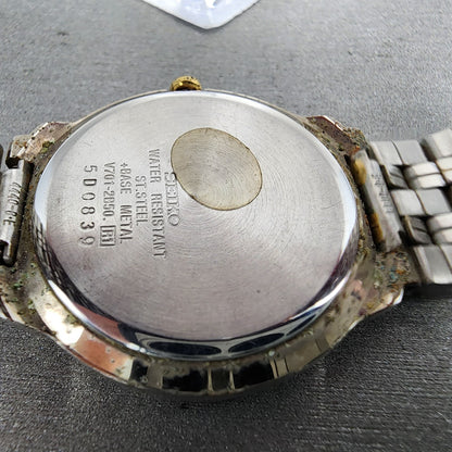 Seiko Watch Men 32mm White Dial Two Tone Round v701-2b50 New Battery