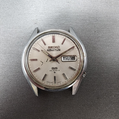 Seiko 5Actus SS Watch Men 37mm Silver Dial Silver Tone Daydate 6106-8610 Runs