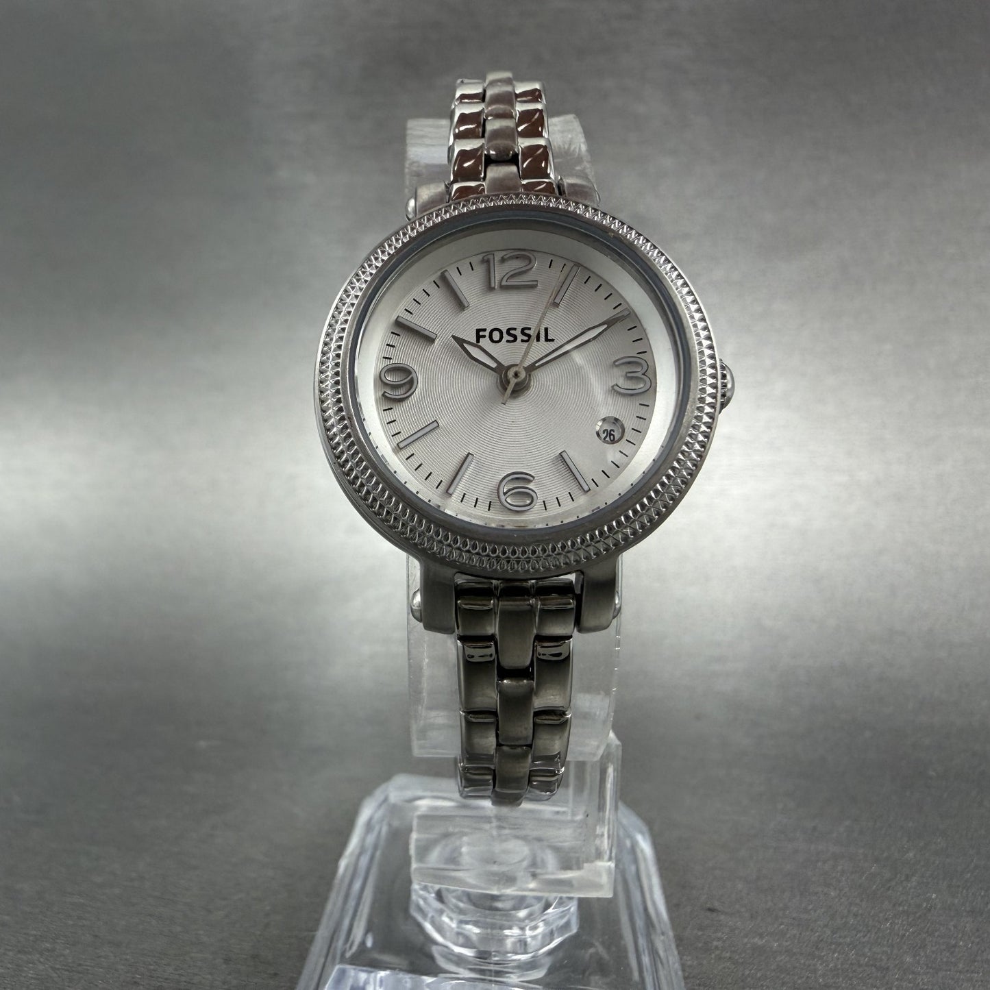 Fossil Heather Watch Women 26mm White Dial Silver Tone Date Round ES3135 NewBat5