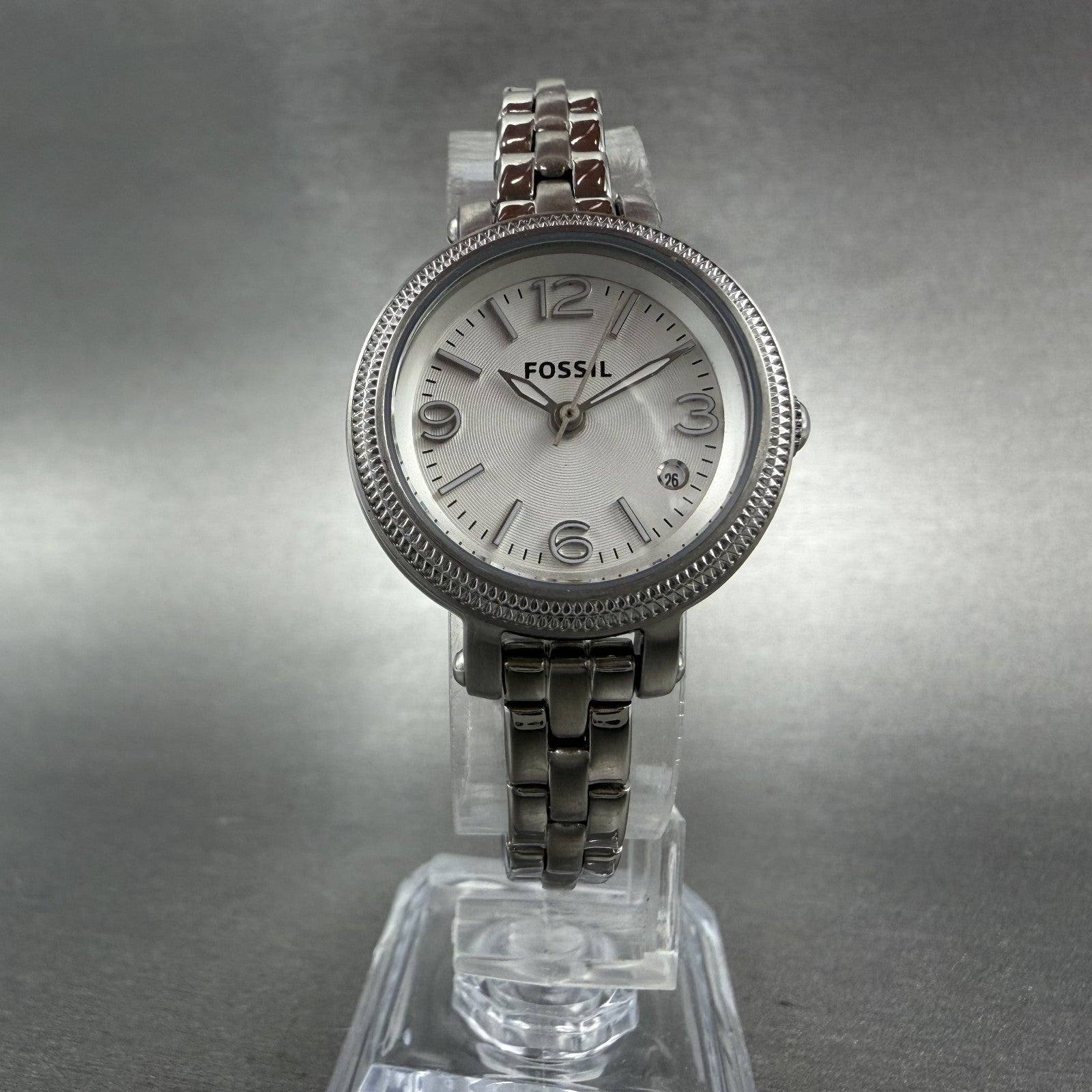 Fossil Heather Watch Women 26mm White Dial Silver Tone Date Round ES3135 NewBat5