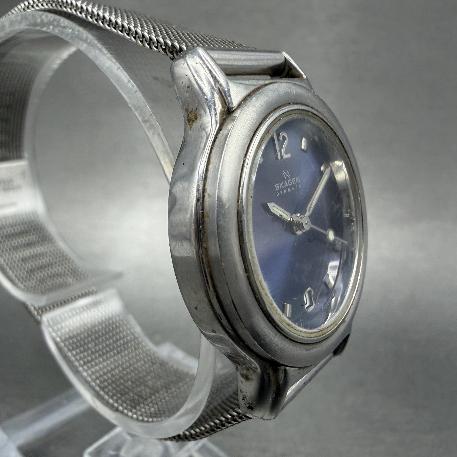 Skagen Watch Women 28mm Blue Dial Silver Tone Date Round 106SSSN New Battery3