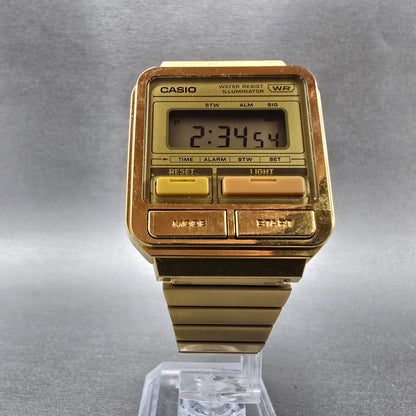 Casio A120WE Watch Men 33mm Gold Dial Gold Tone Alarm Chronograph New Battery5