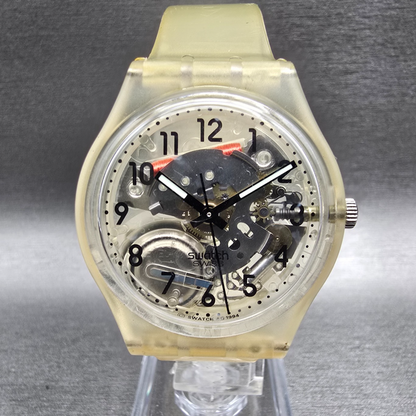 Swatch Transparent Watch Men 34mm Skeleton Dial Clear Case Round GK209 New Batt0