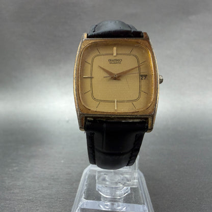 Seiko Tank Watch Men 28mm Champagne Dial Gold Tone Date 6532-5250 New Battery S26