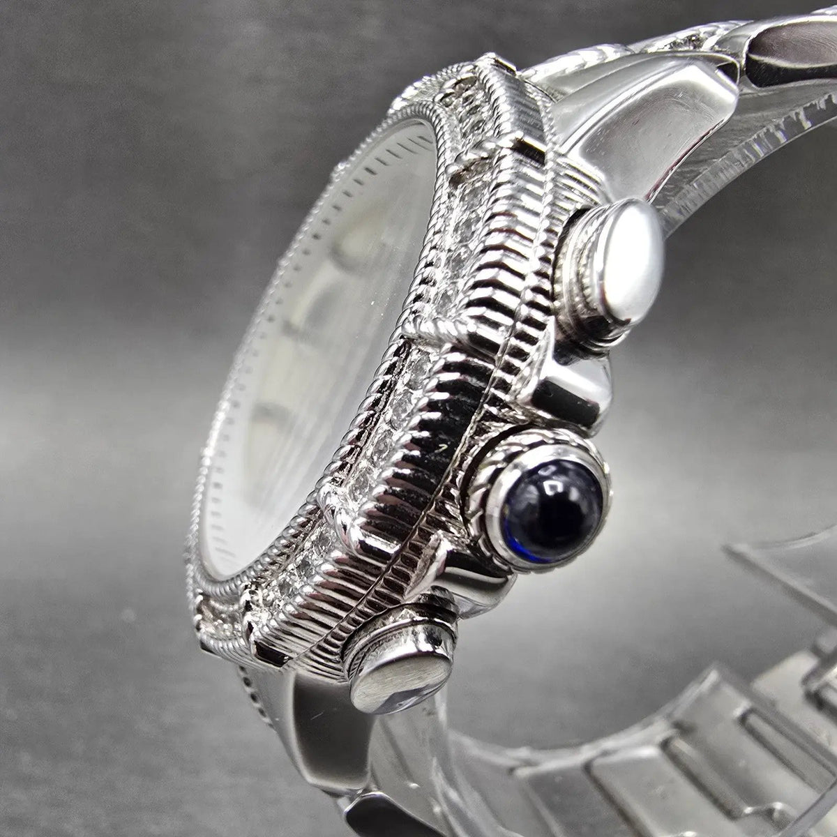 Judith Ripka Chronograph Watch Women 38mm MOP Dial Date Crystals Steel New Batt2