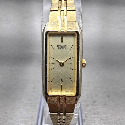 Citizen CQ Watch Women 13mm Champagne Dial Gold Tone 5421-S18523 New Battery VTG0