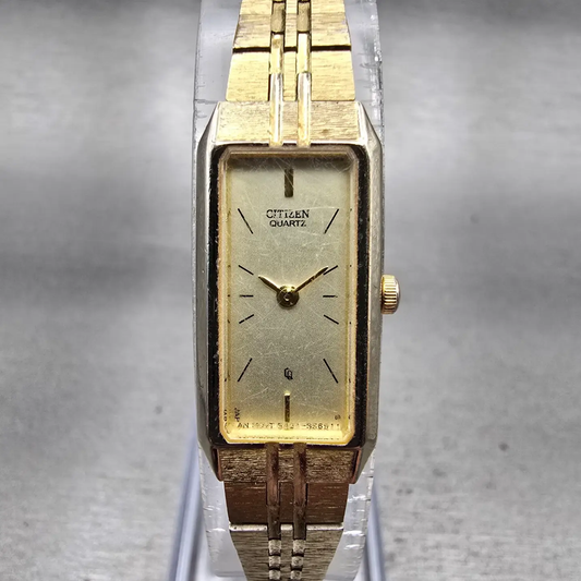 Citizen CQ Watch Women 13mm Champagne Dial Gold Tone 5421-S18523 New Battery VTG0