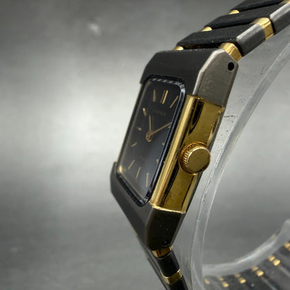 Seiko Lassale Tank Watch Women 16mm Black Dial Gray & Gold Rectangle 1E50 NOS2