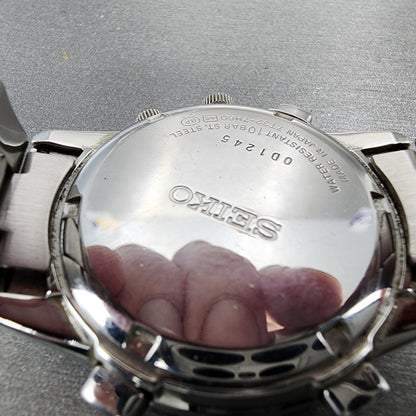 Seiko Chronograph Watch Men 37mm Black Dial Steel Date Alarm Round New Battery