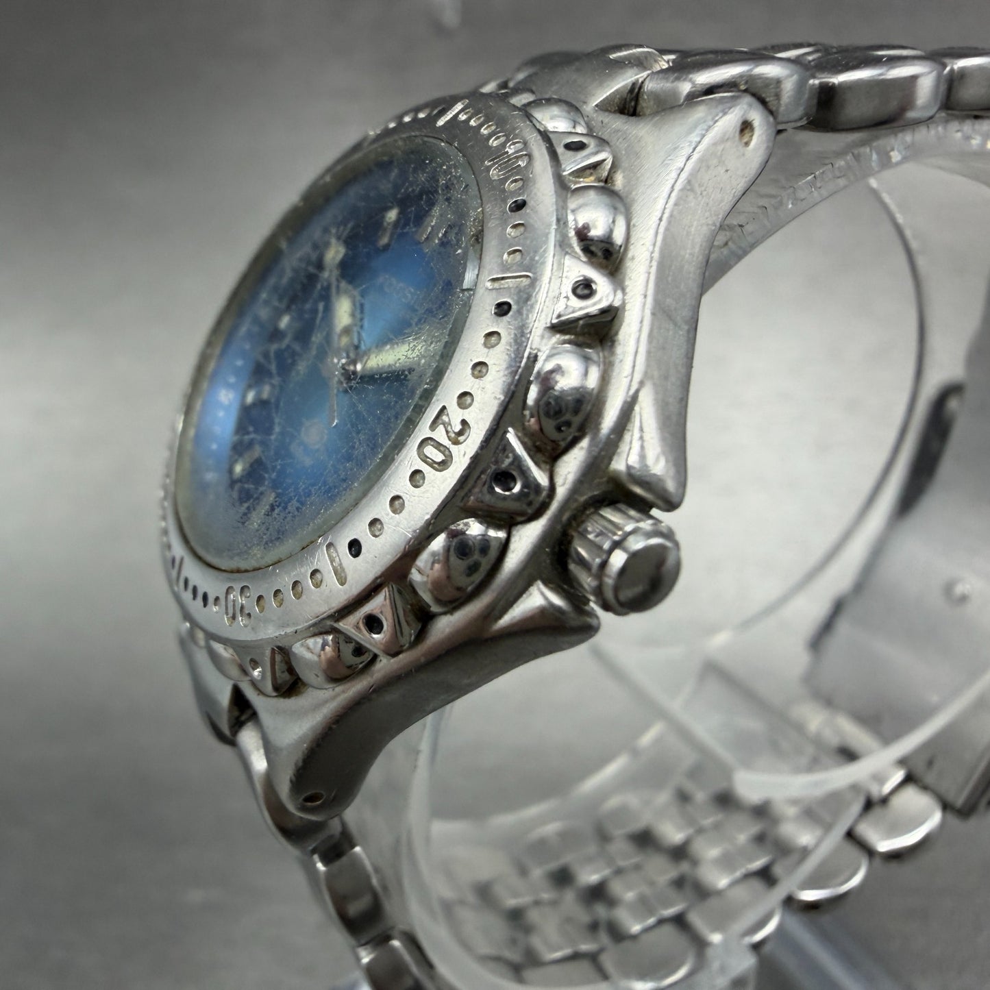 Fossil Blue Dive Watch Women 29mm Blue Dial Silver Tone Date Round AM3581 Newbat2