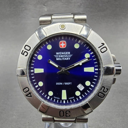 Wenger Swiss Military Dive Watch Men 41mm Blue Dial Silver Tone Date 79178 PARTS0