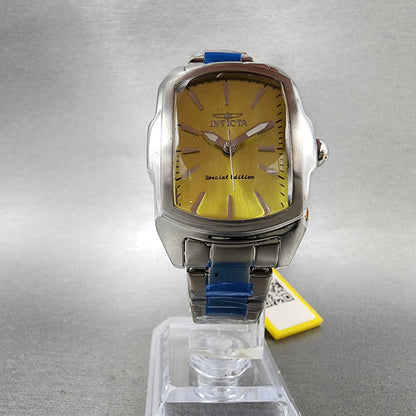 Invicta Lupah Watch Women 26mm Yellow Dial Silver Tone Rectangle 24115 New Batt5