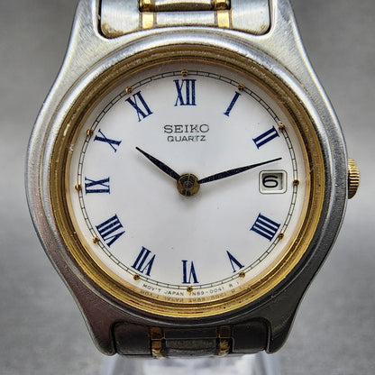 Seiko Watch Women 26mm White Dial Two Tone Date Round 7n890021 New Battery1