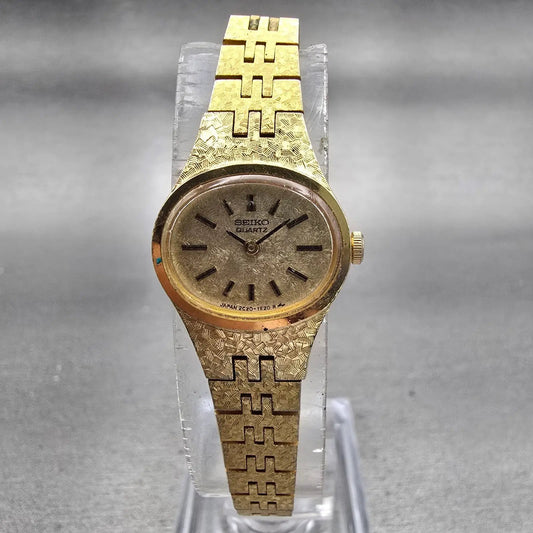 Seiko Watch Women 17mm Gold Dial Gold Tone Oval 2C20-5759 New Battery Vintage0